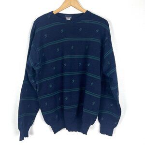 VTG Mark Shale Wool Sweater sz L Stripes Ducks Hunting Grandpa Cabin Novelty‎